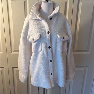 32 Degrees White Teddy Jacket Plush Texture Relaxed Fit